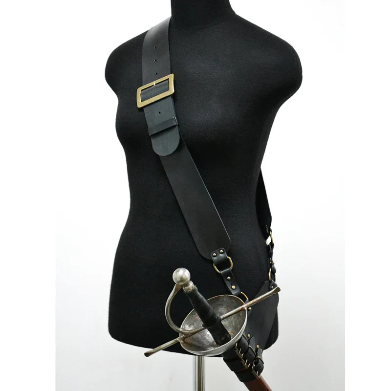 القرون الوسطى حزام الكتف حامل السيف غمد غمد فارس القراصنة زي قابل للتعديل بولي حزام حزام جلد الحافظة سيف ذو حدين شماعات LARP