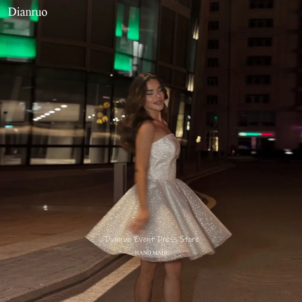 

Dianruo Sparkly A Line Prom Dresses Summery Fluffy Tulle Homecoming Dress Pleated Mini Length Brithday Party Dress Customized