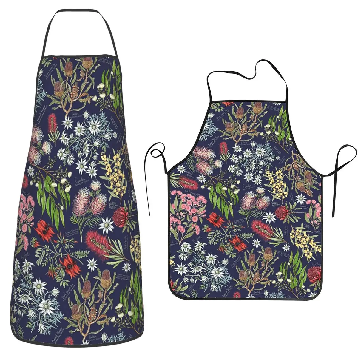 

Австралийская ботаника - темно-синие ночные фартуки для шеф-повара, кулинарии, кухни, столбик, водонепроницаемый нагрудник, кухонный сарафан для уборки