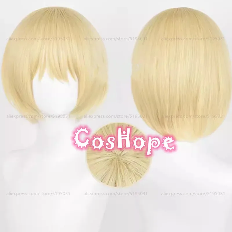 Armin Arlert Cosplay Wig 30cm Short Bob Wig Light Golden Wig Cosplay Anime Cosplay Wigs Heat Resistant Synthetic Wigs