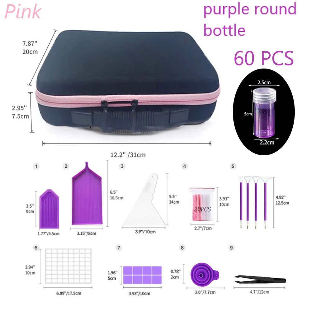 2024 5d diamond painting art bead storage container plastic storage bottle cross stitch tool set purple 60 bottle storage bag