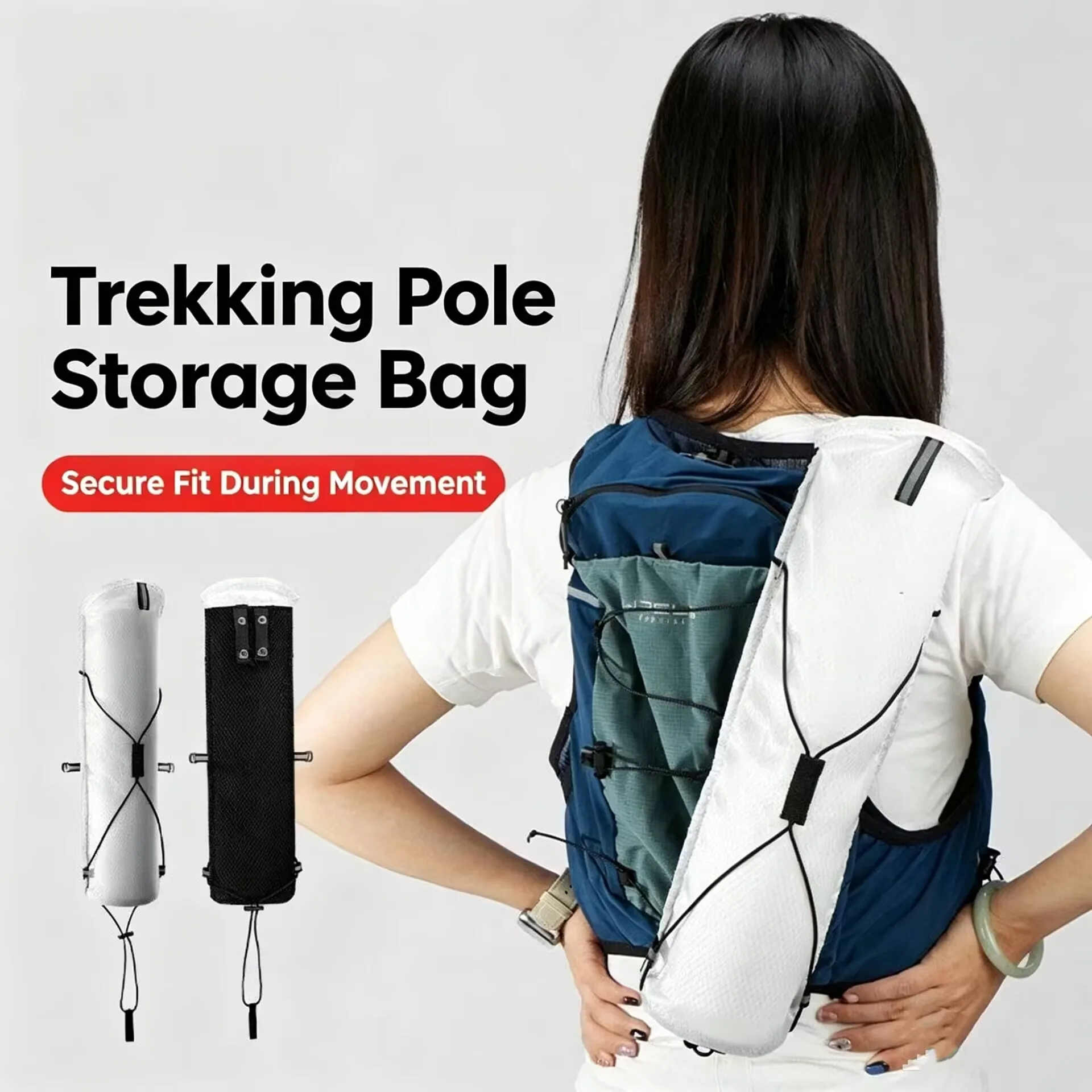 1 Piece Trekking Pole Holder Bag Adjustable Walking Stick Storage Pouch for Trail Running Vest Backpack Hiking Outdoor Accessory image 5