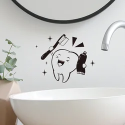 Cartoon Teeth Brushing Pattern Wall Sticker for Kids Bathroom Decoration Mural Self-adhesive Home Decor Wash Table Mirror Decals