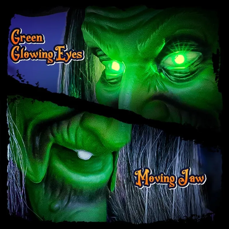 12フィートの動く浮遊魔女アニマトロニクス小道具、音とタッチセンサーで起動 - ハロウィン屋外装飾 - 不気味なスカーフィーバー