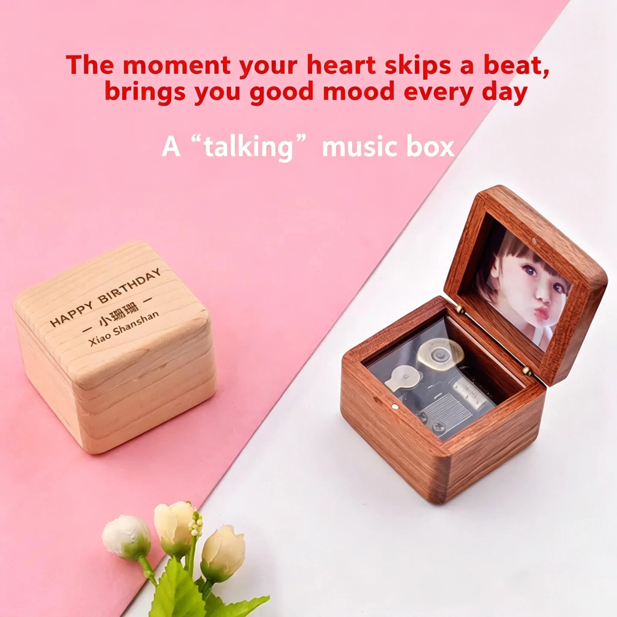 SOFTALK Hand Cranked Wood music box,jewelry box,photo customize gift,music box Castle in the Sky mechanism Birthday