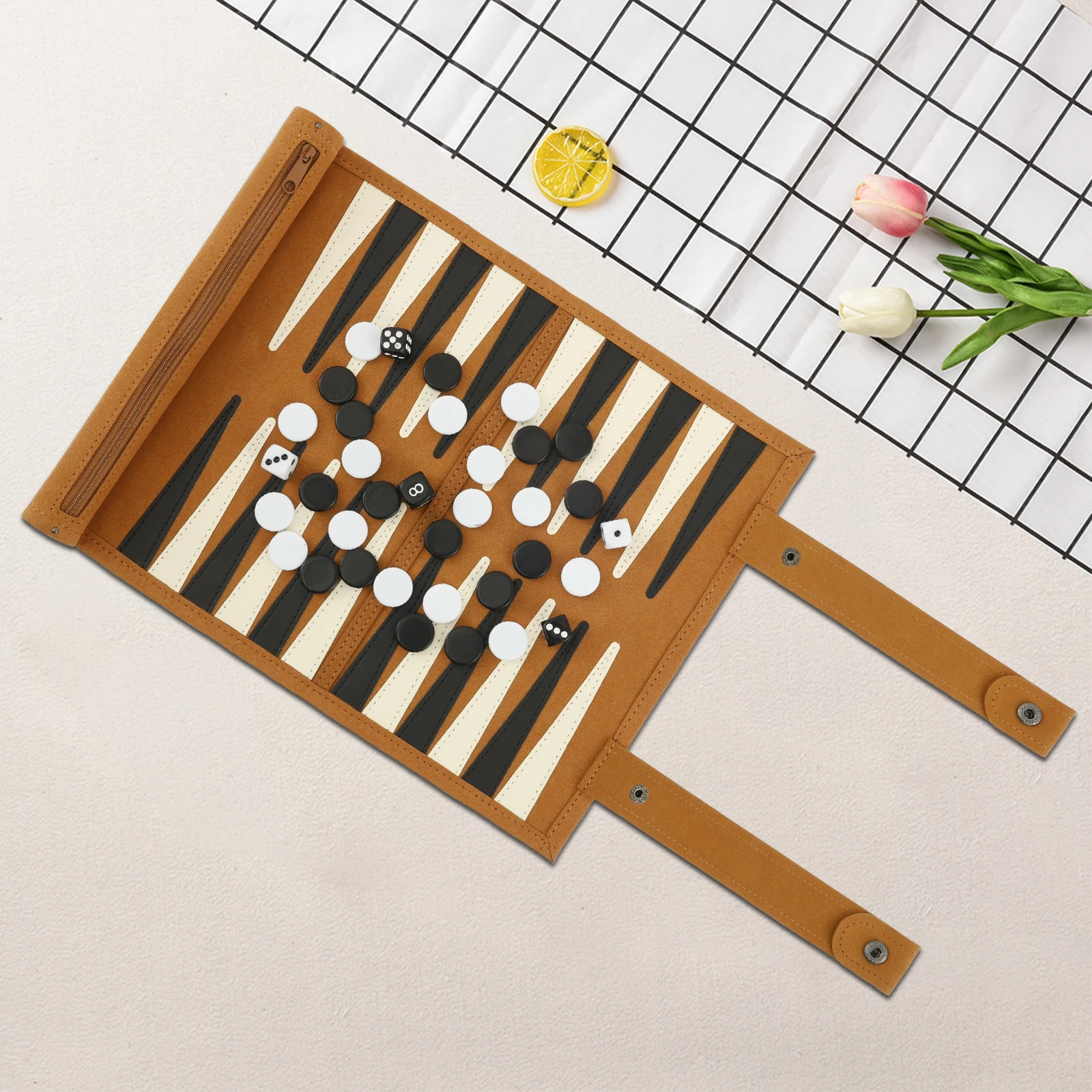 

Microfiber Backgammon Game Set Portable Travel Backgammon Set Multifunctional Board Game Toy for Camping Backpacking Road Trip