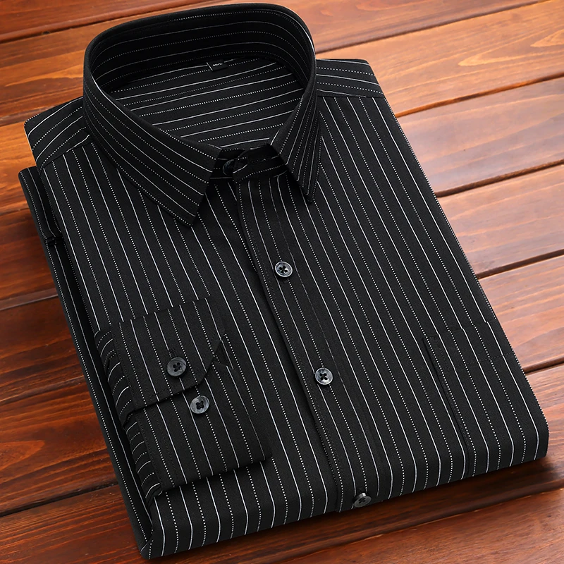 Fashion korean popular clothes esaltic plaid long sleeve shirts for men slim fit formal plian shirt soft striped casual tops
