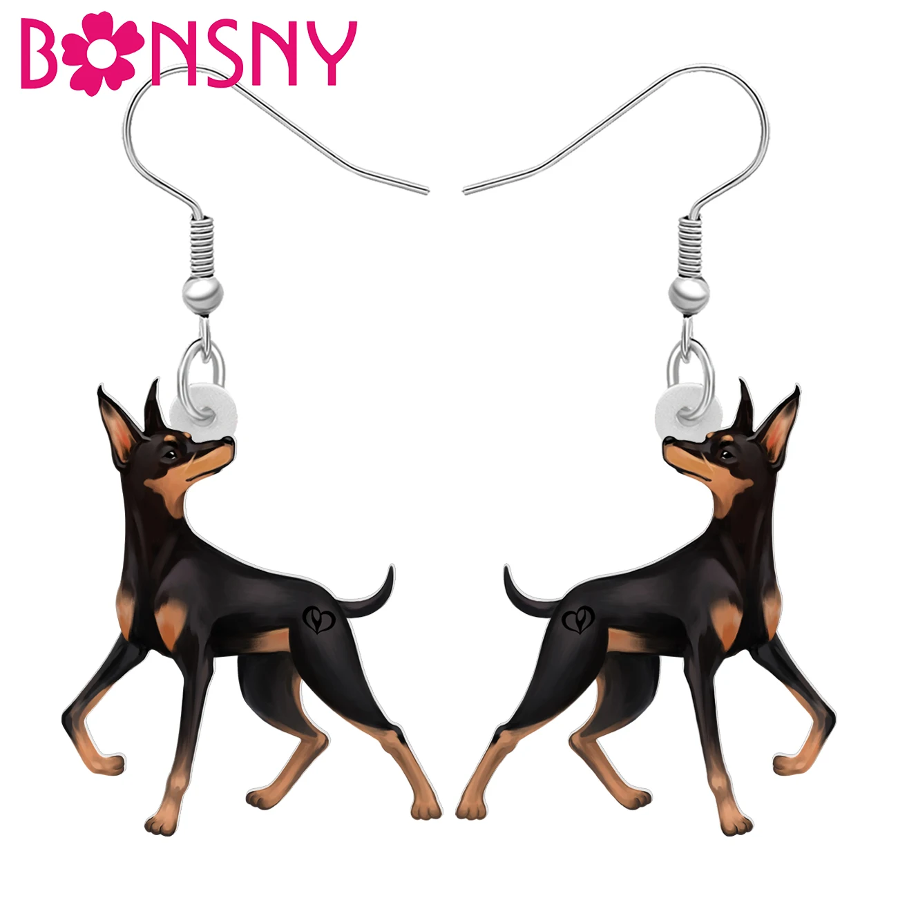 BONSNY Acrylic Novelty Black Doberman Dog Earrings Dangle Drop Cute Animals Jewelry for Women Girls Kids Teens Charms Gifts