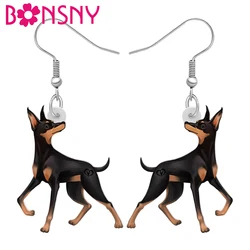 BONSNY Acrylic Novelty Black Doberman Dog Earrings Dangle Drop Cute Animals Jewelry for Women Girls Kids Teens Charms Gifts