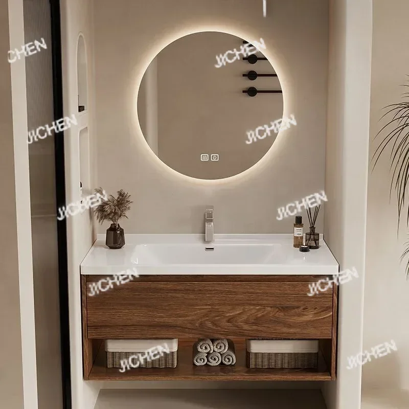 

JCQ Настенный туалетный столик для ванной комнаты с раковиной Комбинированный современный деревянный туалетный столик для ванной комнаты с верхней раковиной Шкаф для хранения Деревянная мебель для дома