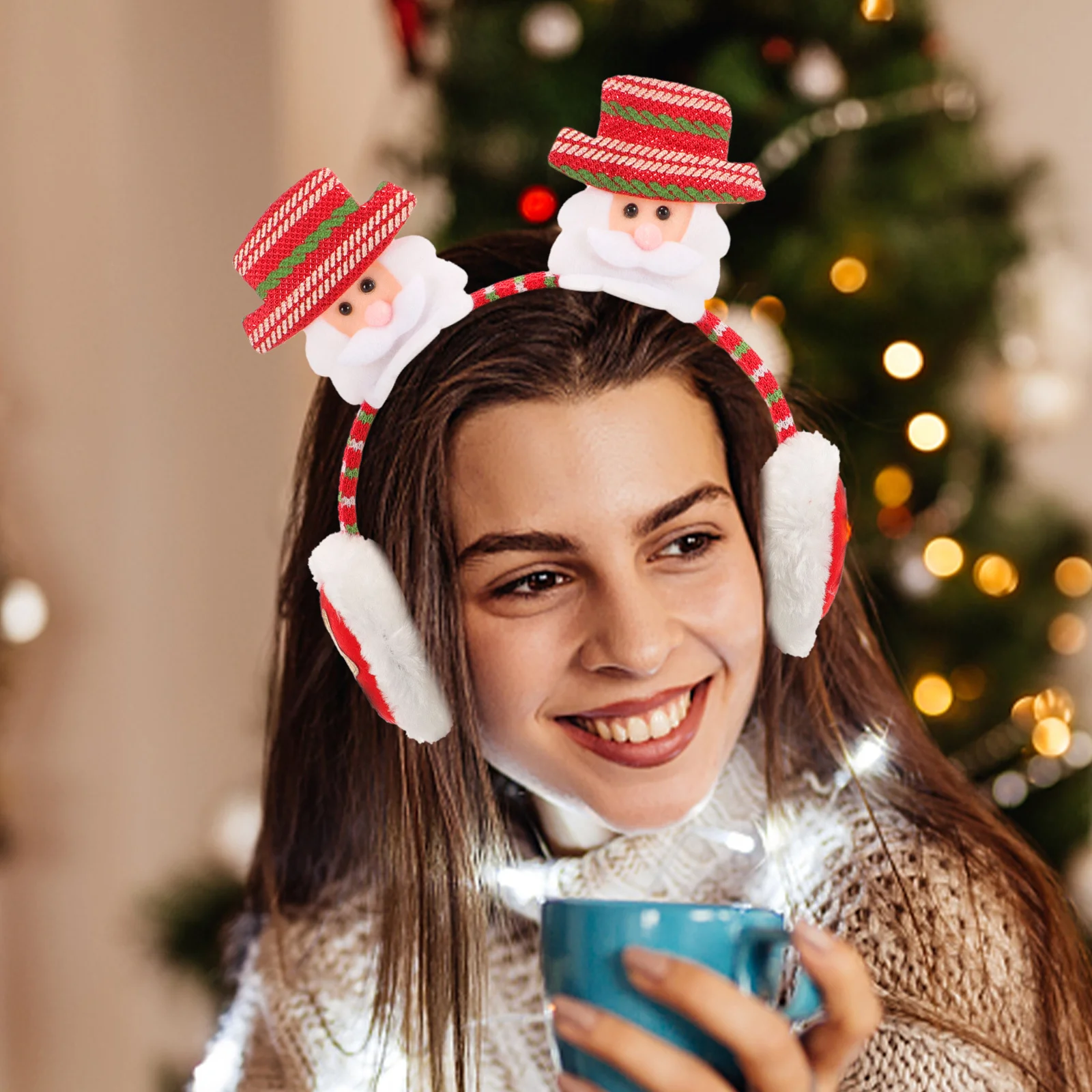 غطاء أذن شتوي دافئ لعيد الميلاد بتصميم سانتا كلوز لتدفئة الأذن في الهواء الطلق هدية جميلة للنساء والفتيات والأطفال