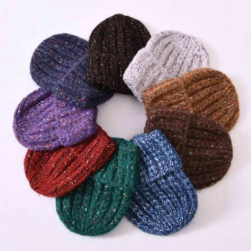 Unisex Mehrfarbige Strickmütze aus Wollmischung Gestreifte Wintermütze mit Ohrenschutz Warme Skull-Beanie-Kappe – Detail 1