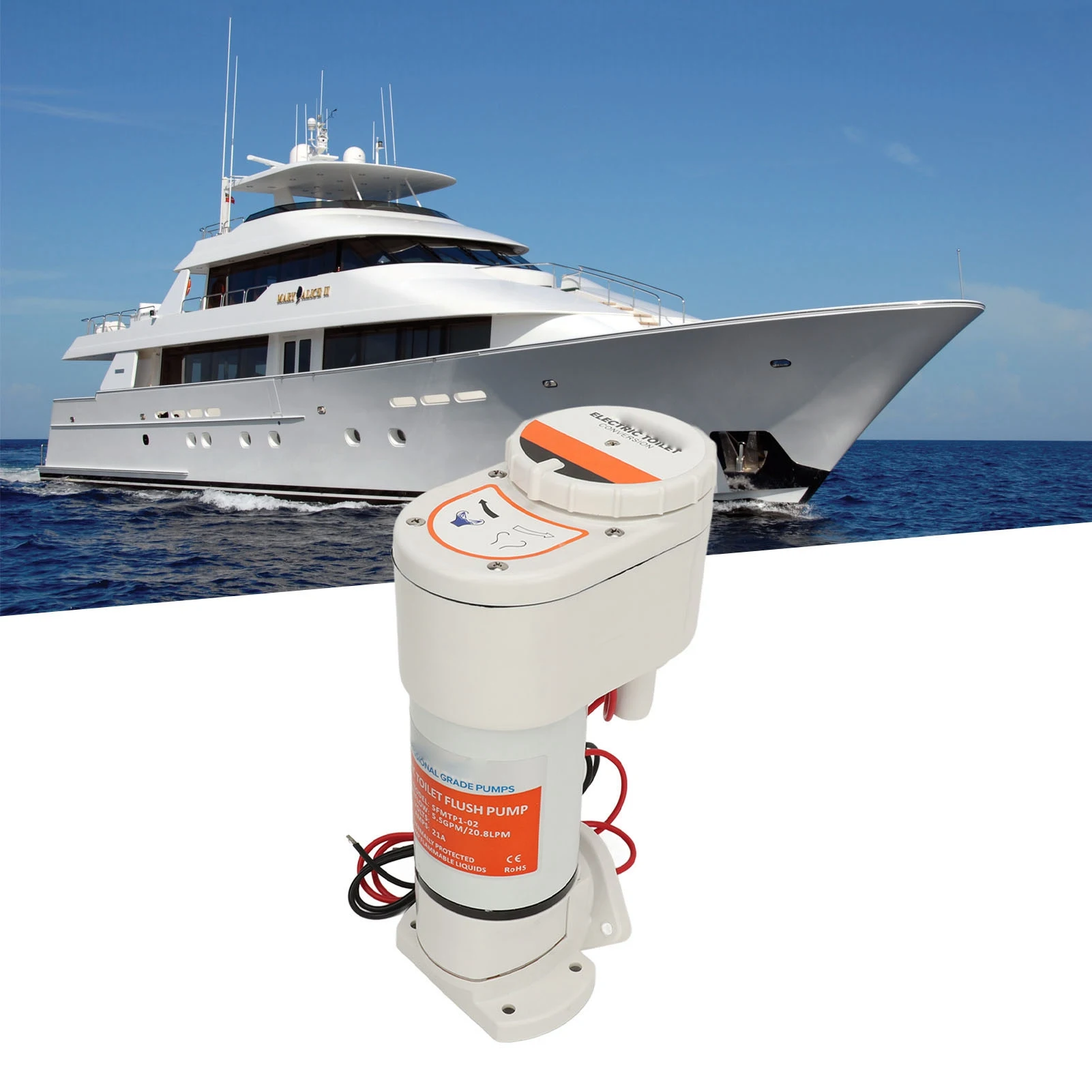 Boat Toilet Converstion Pump Self Priming High Efficiency Marine Electric Toilet Pump Long Durability Anti Backflow for Yacht