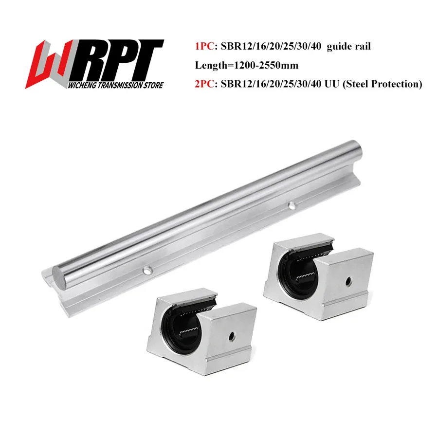 Linear Guide 1PC SBR12 SBR16 SBR20 SBR25 SBR30 SBR35 SBR40+2PCS SBR12-40UU Steel Protection Slider Bearing CNC Parts 1200-2500mm