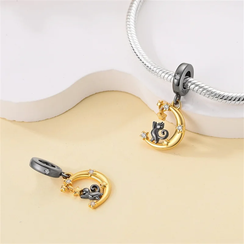 New 925 Silver Moon Cat Claw Animal Pendant Beads for Brand Original Bracelet DIY Fashion Exquisite Pendant Jewelry Gift