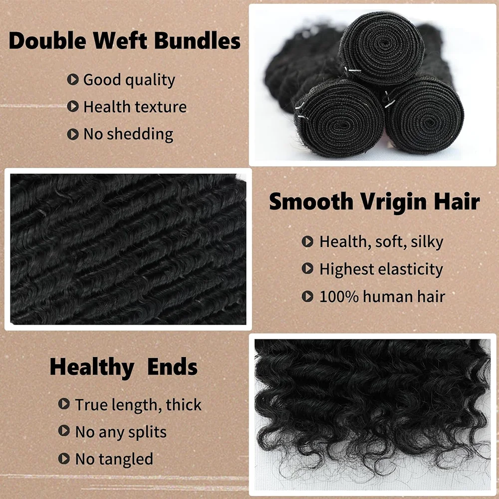 Curly Human Hair Bundle 30 40 Inch Remy Unprocessed Raw Virgin 100% Deep Wave Human Hair Water Wave Extensions 3 4 Bundles Deal