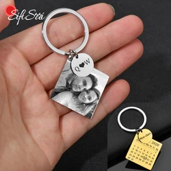 Sifisrri Personalized Custom Engraved Photo Name Date Keychain Stainless Steel Drive Safe Key Ring Women Men DIY Jewelry Gift