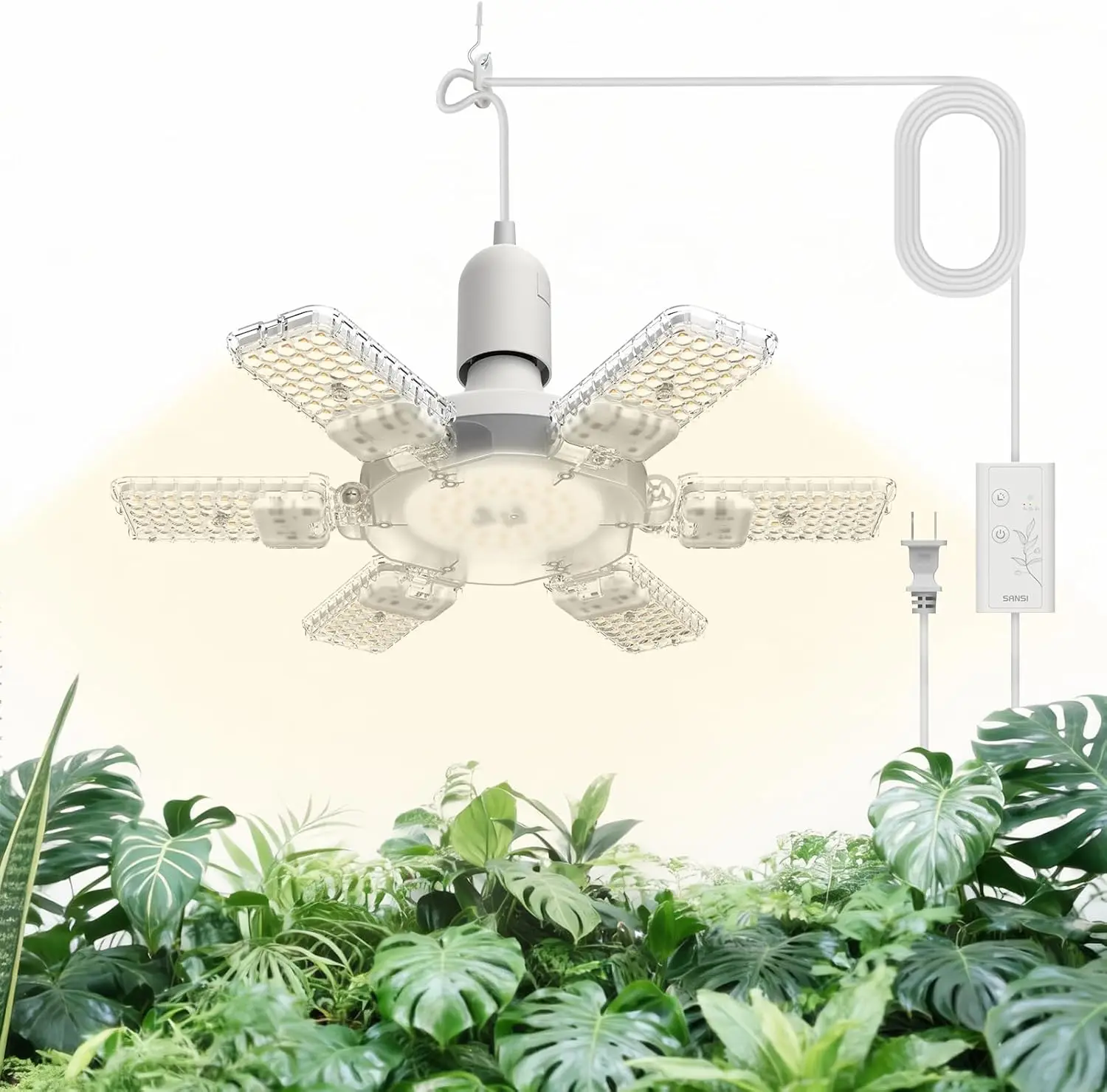 

Indoor Plant Grow Light with Timer, 60W Full Spectrum LED Lamp, Adjustable Height for Tall Plants
