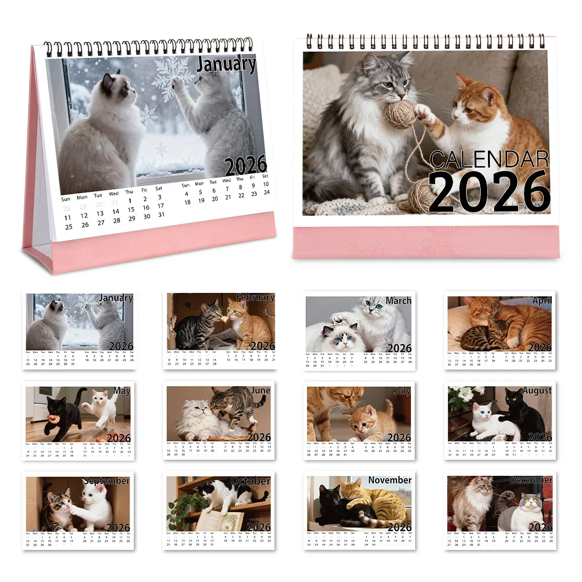 

Очаровательный настольный календарь с рисунком кота, 1 шт., для офиса и гостиной, отлично подходит для любителей кошек, идеальный подарок на Новый год 2026