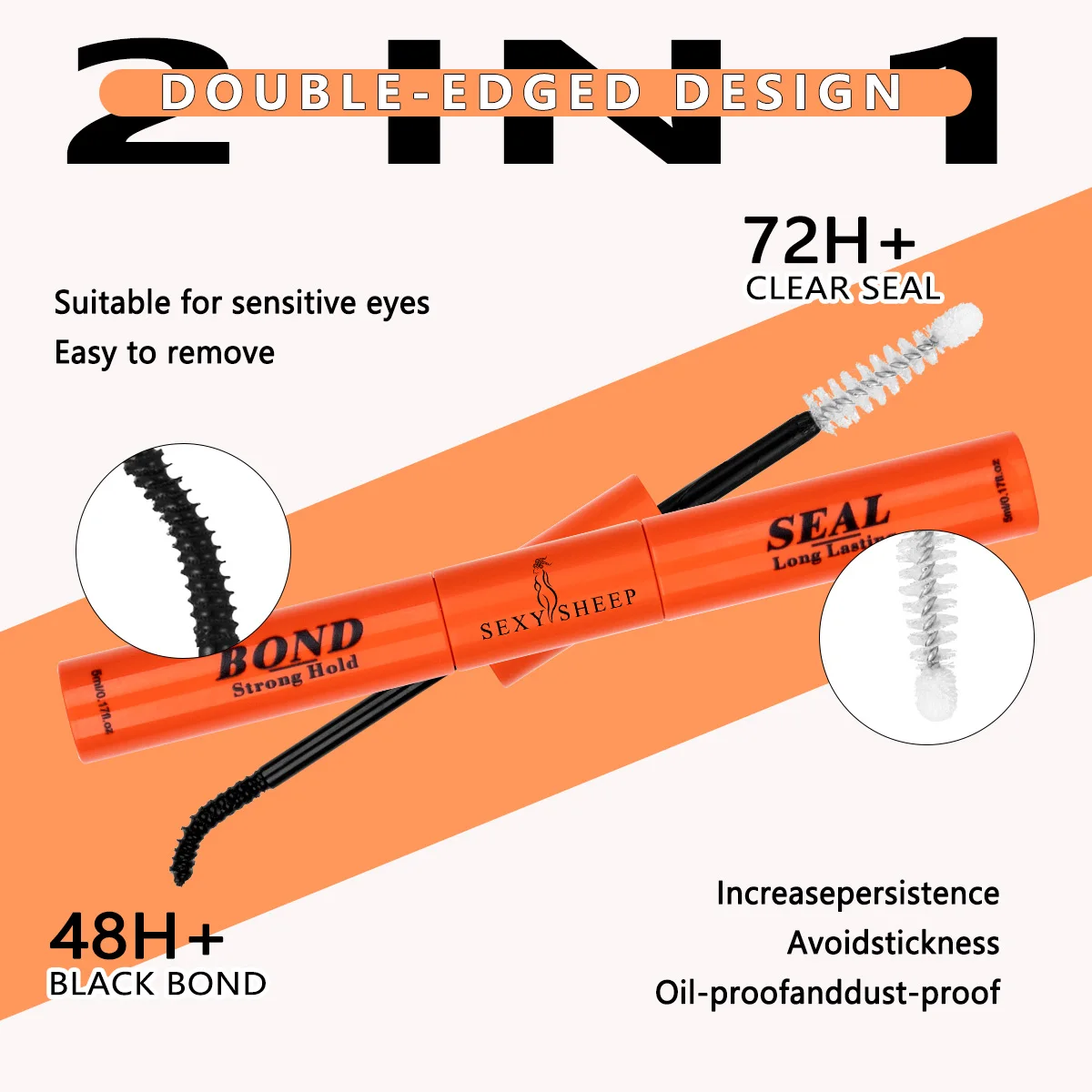 Lash Bond and Seal Eyelash Glue Waterproof for Lash Clusters Super Strong Quick Dry Black Eyelash Glue(5ml+5ml)