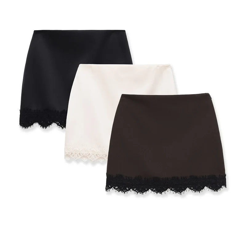 Spring New Temperament High Waist Lace Section Culottes Skirt