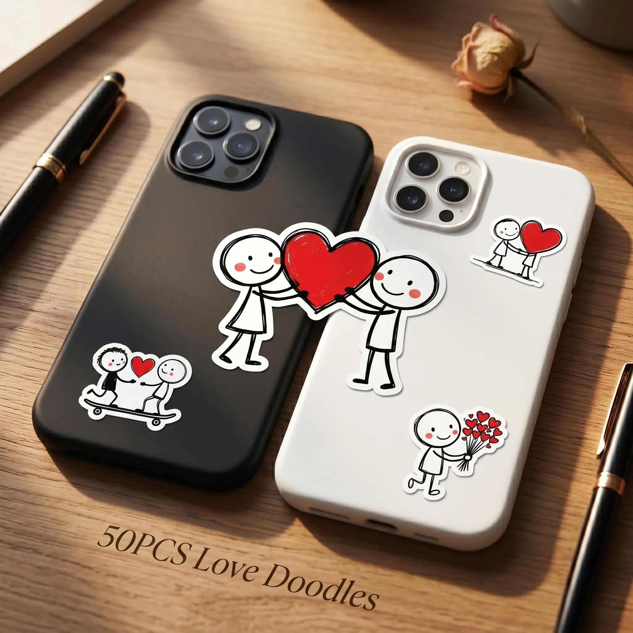 50Pcs Cute Stick Figure Love Stickers Heart Doodle Vinyl Decals Waterproof Scrapbook Journal Laptop Couple Romantic Gift