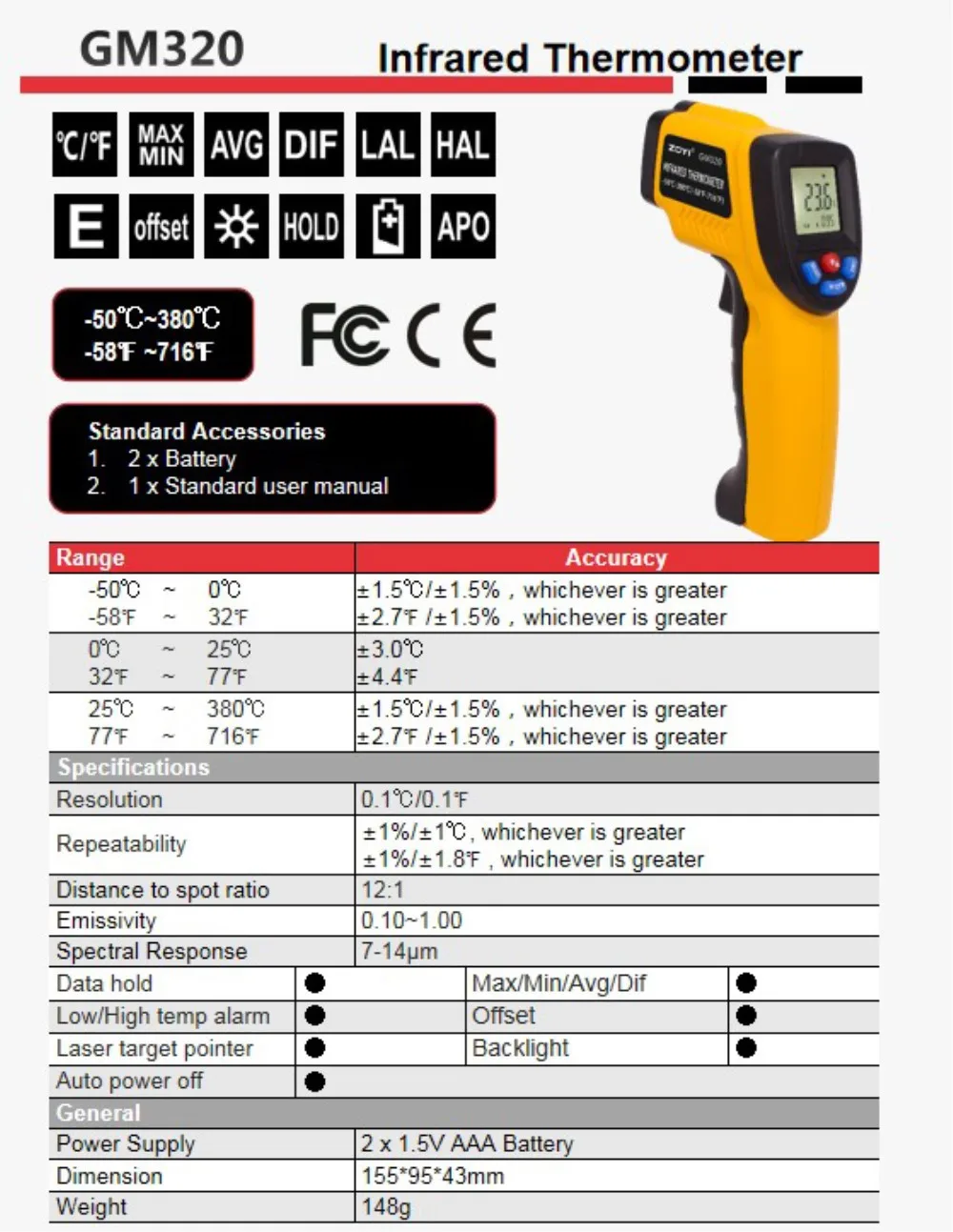 Digital Infrared Thermometer Laser Temperature Meter Non-contact Pyrometer Imager Hygrometer IR Termometro Color LCD Light Alarm