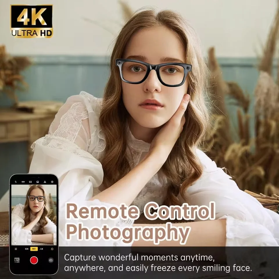 신형 카메라 안경 800만 화소 4K UHD 카메라 녹화 소음 감소 AI 인식 번역 블루라이트 차단 스마트 안경