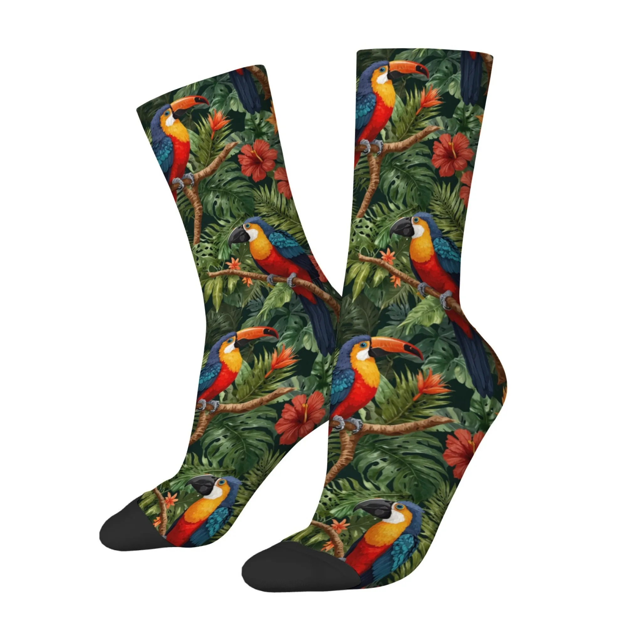 

Tropical Floral Toucan Happy Socks Retro Fashion Men's Socks Novelty Funny Hip-Hop Socks Soft Comfortable Casual Sports Socks