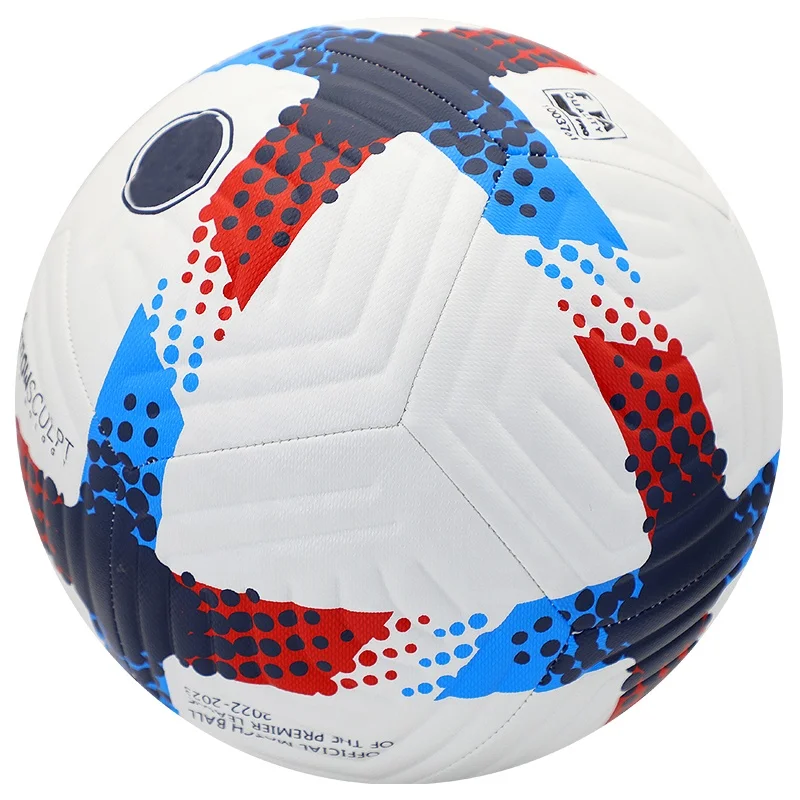 โรงงานขายส่งฟุตบอลเย็บ PU คุณภาพสูง ขนาด 5 สำหรับฝึกซ้อมมืออาชีพสำหรับผู้ใหญ่และเด็ก มีสินค้าในสต็อก รับผลิตตามแบบ
