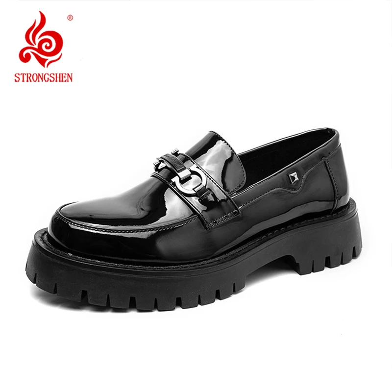 

STRONGSHEN Men's Leather Shoes Loafers Slip On Platform Shoes Fashion Chunky Retro Business Work Shoes Men Casual Flats Shoes