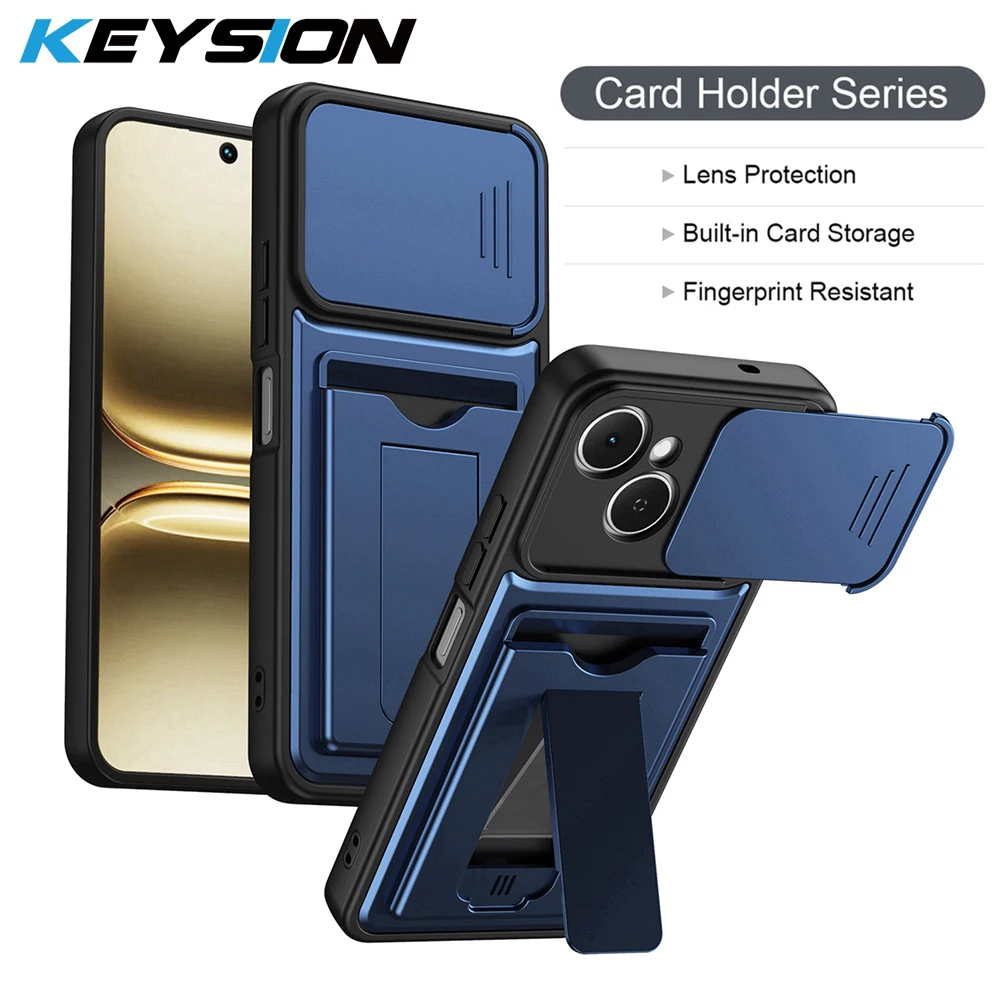 

KEYSION Card Slot Holder Bag Phone Case for TECNO Spark 40C 4G Slide Camera Protection Kickstand Shockproof Cover for Spark 40C