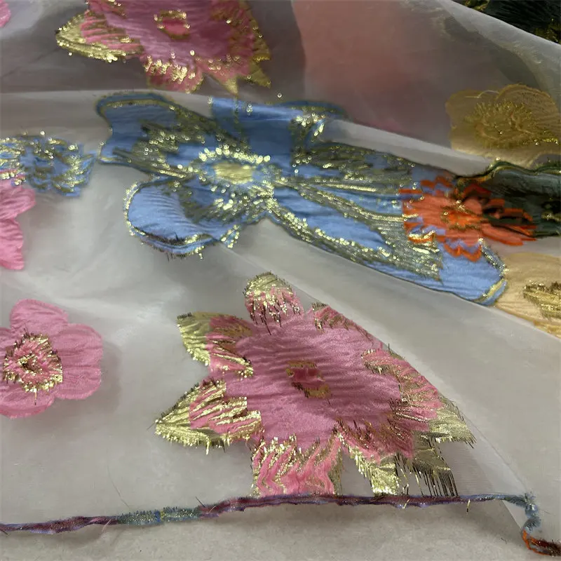 L100cm X W150cm Jacquard Organza Fabric Shiny Thread Semi Transparent DIY Handmade Dress Curtain Sewing Craft Material Textile