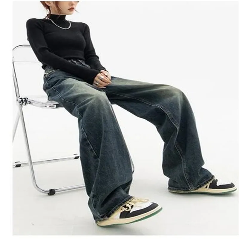 High Waist Women's Jeans Harajuku Vintage BF Style Streetwear All-match Loose Fashion Femme Wide Leg Denim Trousers