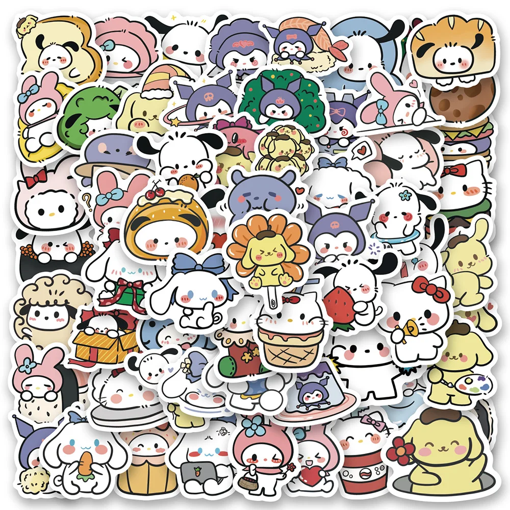 Sanrio Olá Kitty e Kuromi Adesivos Estéticos, Laptop, Telefone, Mala, Decoração do Notebook, Brinquedos Infantis, Bonito, 10 Pcs, 30 Pcs, 50 Pcs, 100Pcs