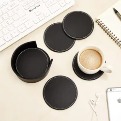 Round Coasters,PU Leather Coasters, Drink Round Ceramics Cup Coasters Mats with Holder, Funny Housewarming Gift