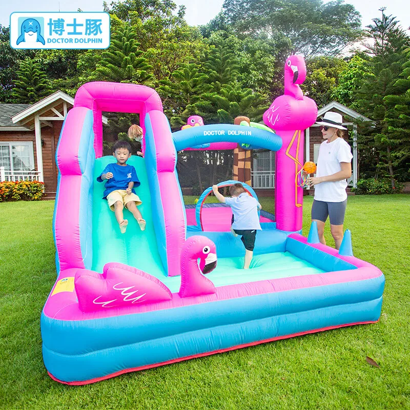 Doctor's Dolphin Inflatable Castle Indoor Small Household Naughty Castle Large Inflatable Slide Stand Children's Jumping Bed Toy