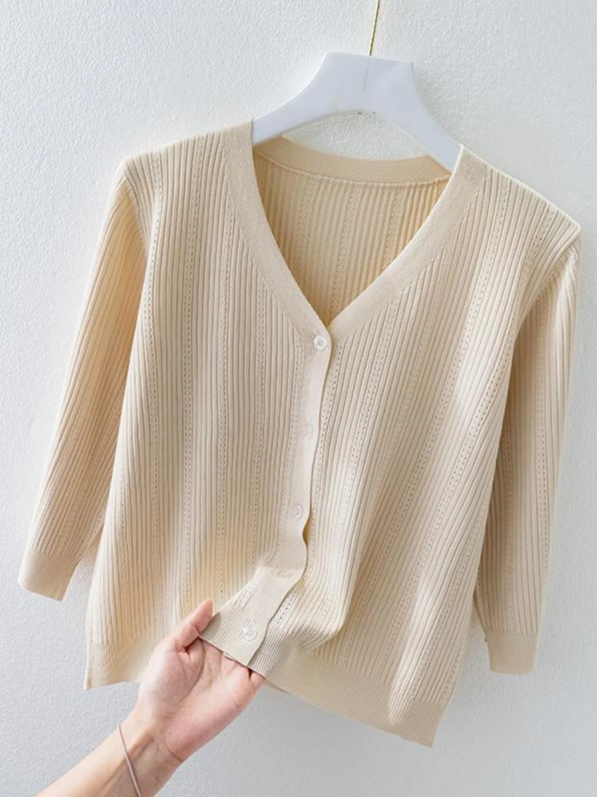 Or Sve – Cardigan ouvert tricoté en soie glacée pour femmes, haut d'été fin avec jupe à bretelles, couverture de protection solaire