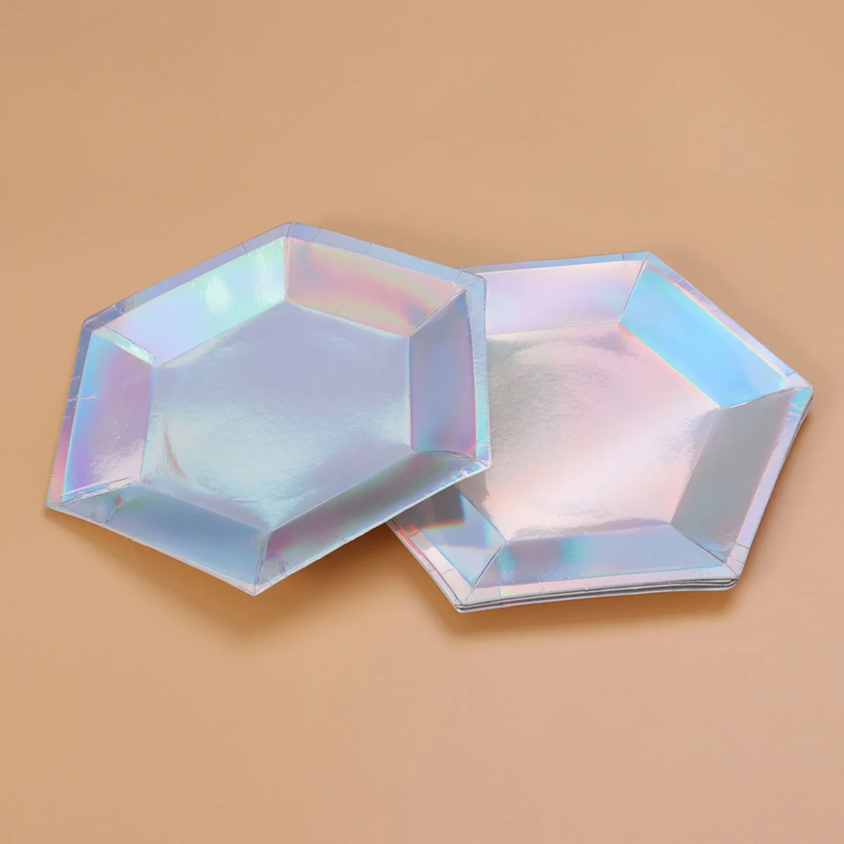 

8Pcs Iridescent Disposable Paper Plates Hexagon 8 Inch Party Tableware Birthday Wedding Baby Shower Disposable Paper Cup