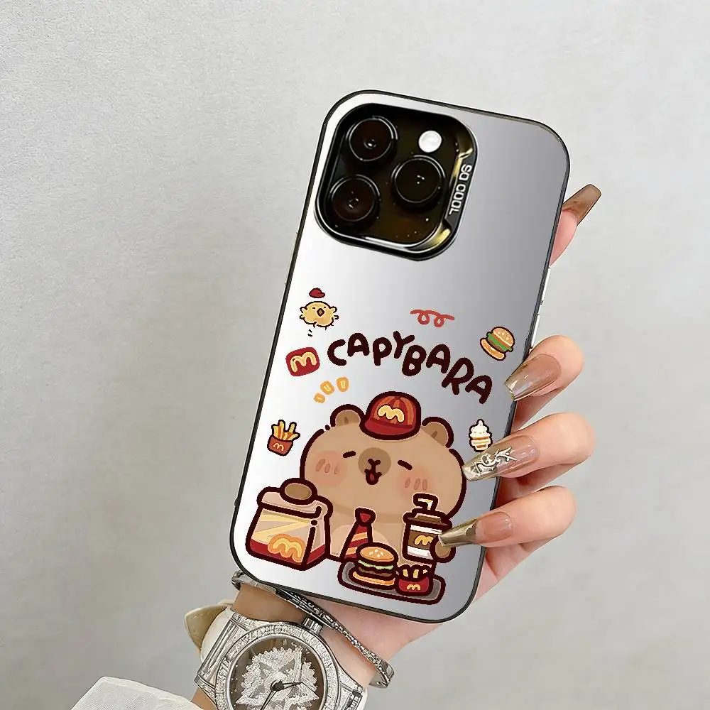 Illustration Capybara Phone Case For iPhone 17,16,15,14,13,12,11 Plus,Pro Max,XS,Colorful Silver Phone case Funda Cover