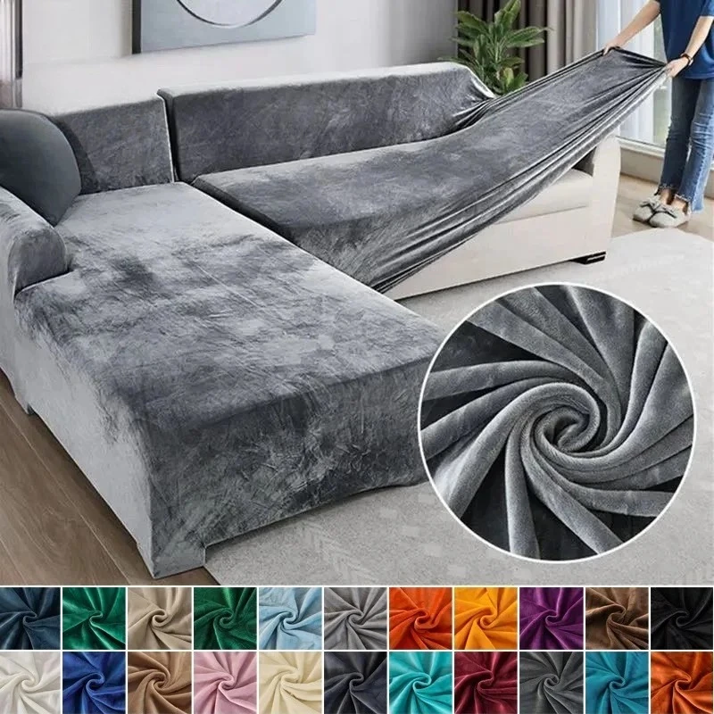 Samt-Sofabezug, dick, elastisch, für 1/2/3/4-Sitzer-Sofas, für Wohnzimmer, Samt-Plüsch, L-förmiger Schonbezug, universelle Passform
