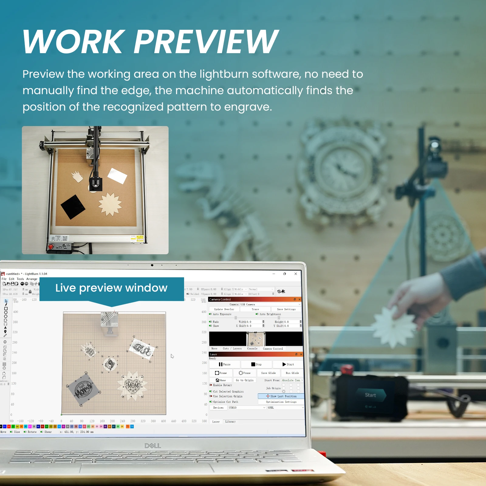 Atomstack AC1 kamera Lightburn 5MP HD pemosisian tepat untuk pengukir Laser rekaman Smart Logger Windows MacOS Linux