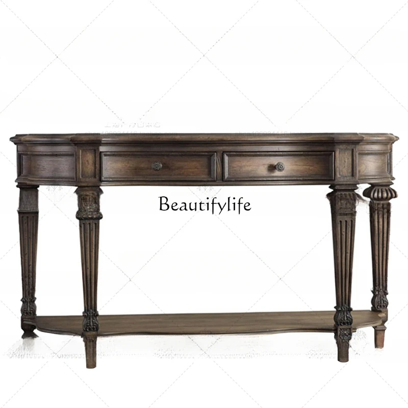 

European-Style Semicircle Entrance Cabinet French Wall Edge Console Sofa Back Beautiful Country Solid Wood Console Tables