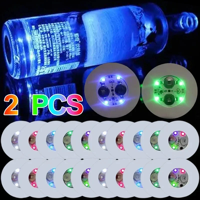 LED Coaster Sticker Battery Powered Luminous Drinking Glass Cup Pads Lamp Liquor Bottles Coaster Cushion Bars Party Decor Lights