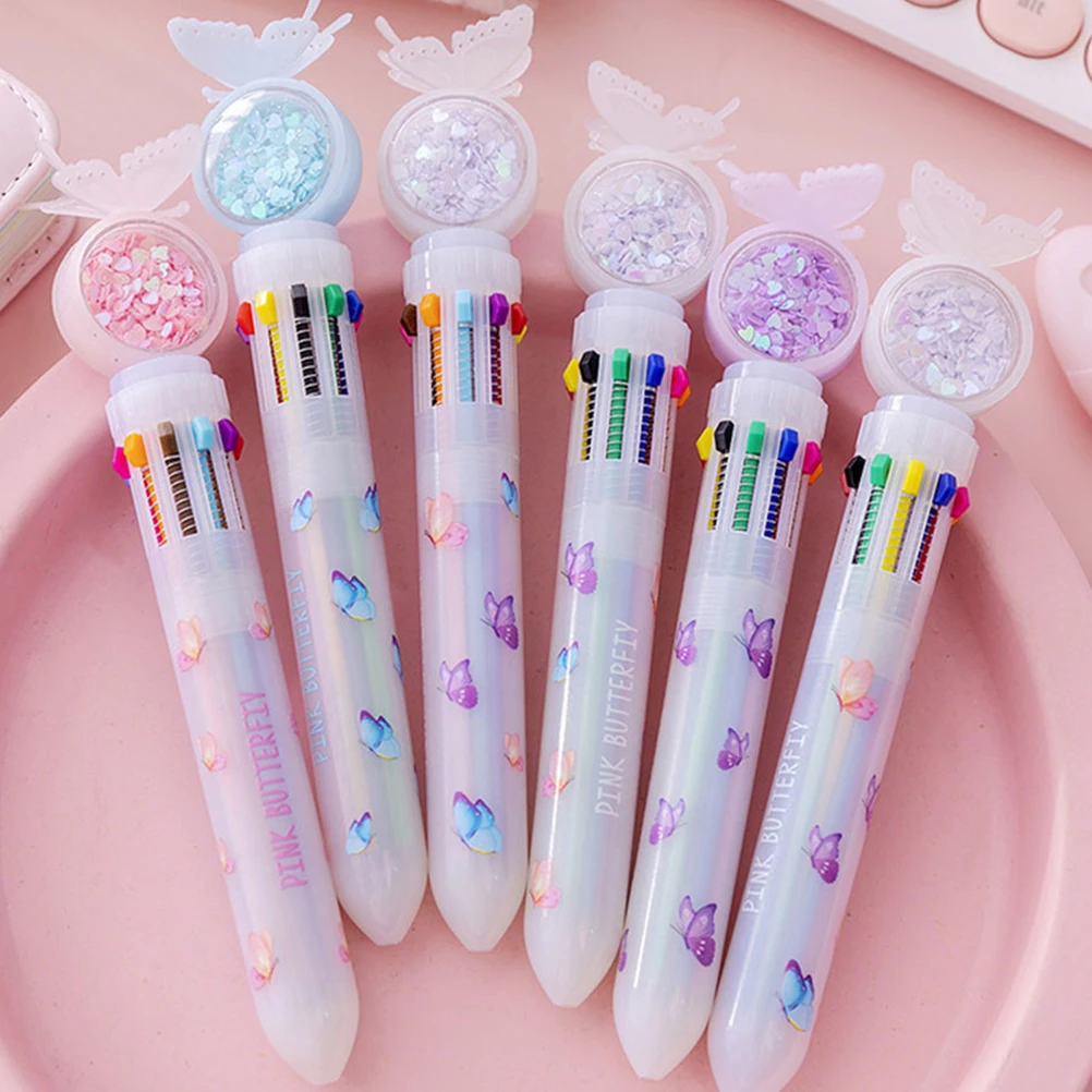 

8 Pcs Ballpoint Pen Multicolor Sequins Cute Butterfly Student Stationery Plastic Portable Drawing Pens Kawaii Writing
