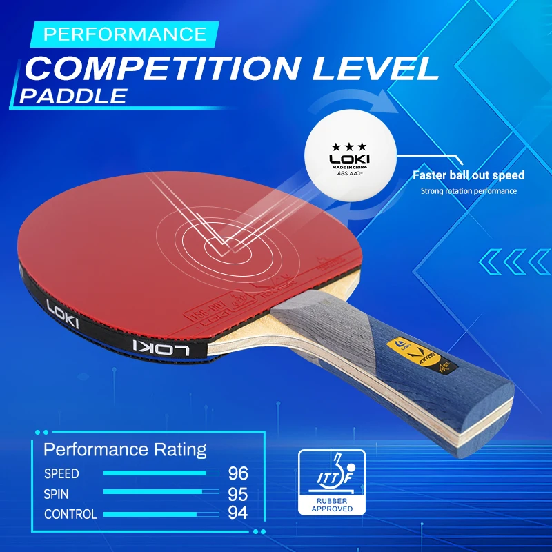 LOKI R6 7-Ply مضرب تنس الطاولة 5 الخشب 2 ألياف الكربون مضرب مسبقة الصنع مع RXTON5 تنس الطاولة المطاط ITTF مضرب تنس الطاولة
