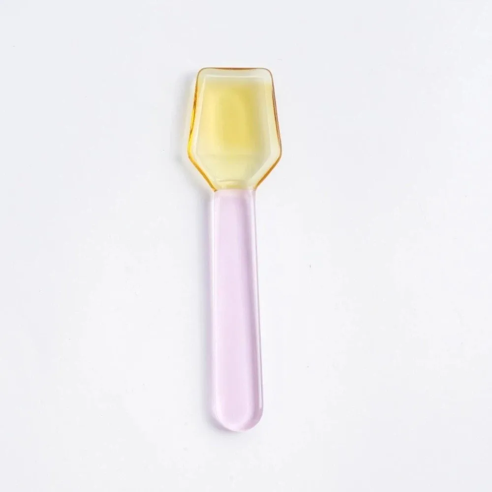 Cute Style Colorful Glass Dessert Spoon Heat Cold Resistance Long Handle Coffee Spoon INS Style Teaspoon Yogurt Oatmeal