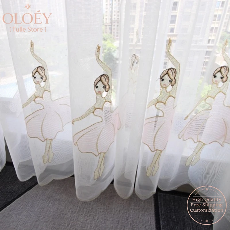 

Princess Ballet Dancer Sheer Curtains for Girls Room Embroidered Sweet Fresh Yoga Dance Studio Fairy Window Drapes Enchanted