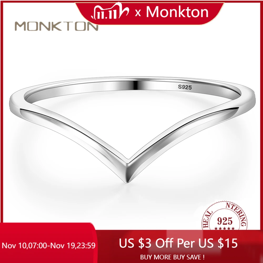 Monkton-925 فضة السلس شارب الدائري للنساء ، الكلاسيكية على شكل حرف V البنصر ، خاتم الخطوبة ، والمجوهرات