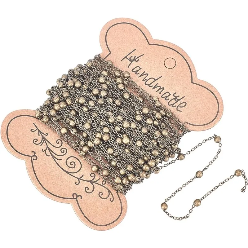 

10m/32.80 Feet Antique Bronze Chains Brass Cable Chains with 3mm Balls 1 Roll Chains for Necklace Jewelry Accessories DIY Making